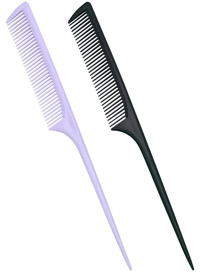 SmaringWing Rat Tail Comb, 2Pcs Teasing Combs with Parting Tip Styling Sectioning Braiding Fine Tooth Comb, Anti Static Hair Detangling Rattail Parting Combs for Women and Men, Fit All Hair Types (Purple, Black) - Image 1